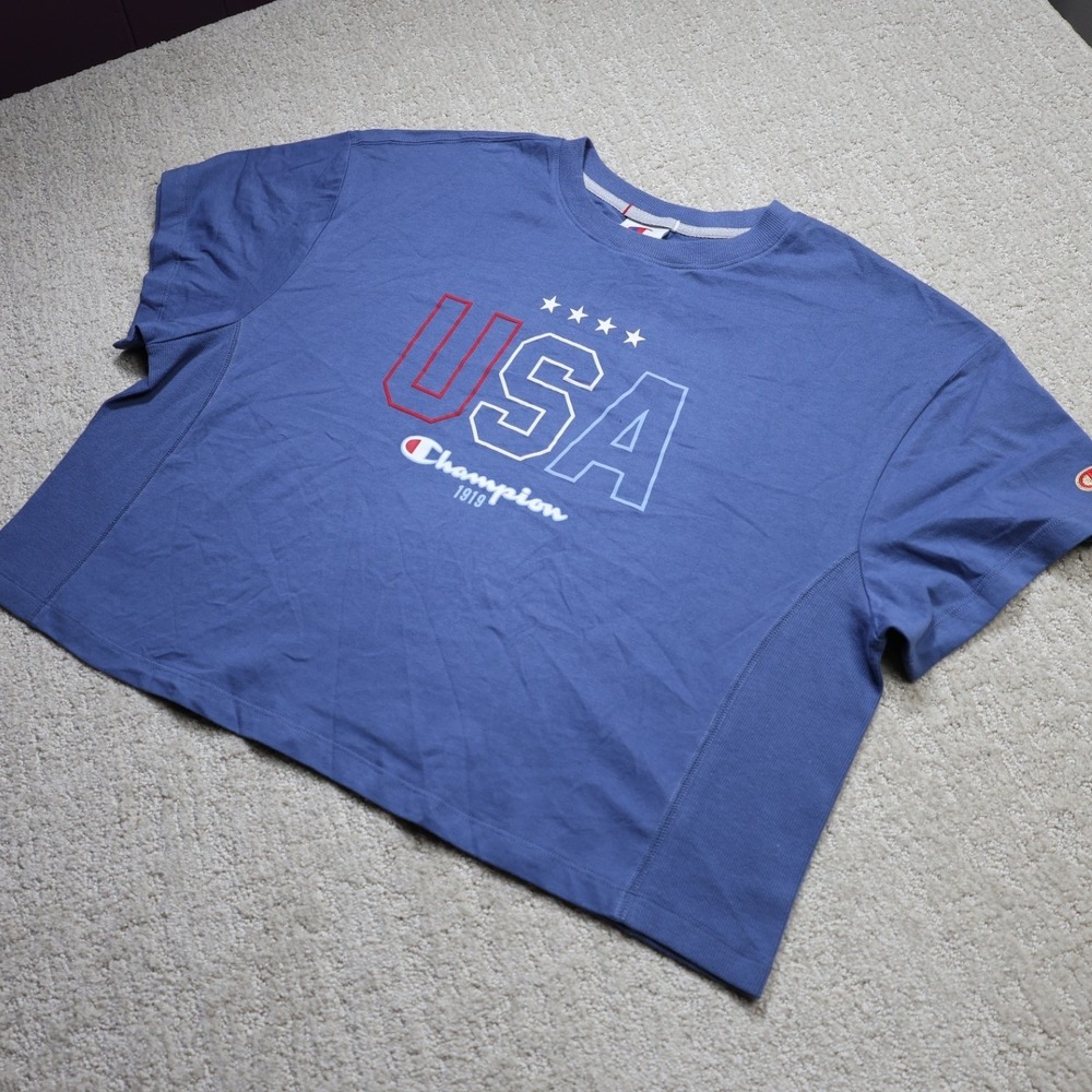 Champion USA Gold Medal Cropped Tee Coastal Fjord Blue XL CPW254TS02005